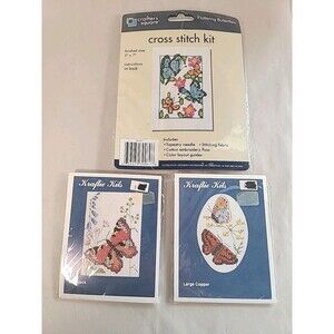 NOS  3 Vintage Butterfly Cross Stitch Kits 2 Kraftie Kits & 1  Crafters Square